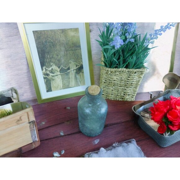 Antique Design Frosted Glass Apothecary Bottle With Cork Stopper 6" - Picture 3 of 8